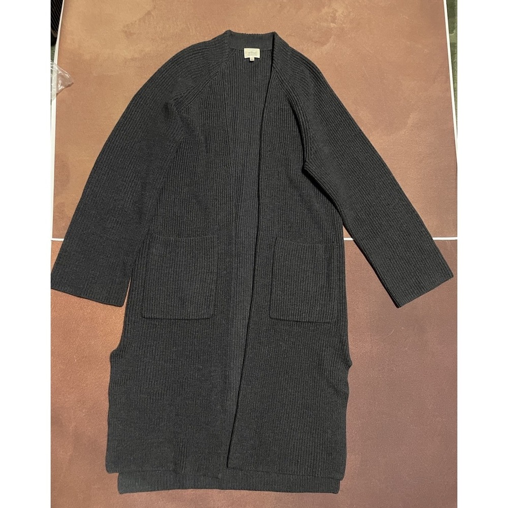 Aritzia Wilfred Gray Wool Knit Cardigan Sweater Coat Side Vents Size L Cozy Fall